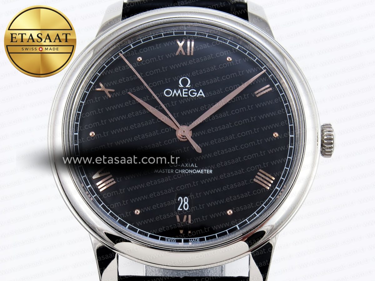 De Ville Date SS MKF 1:1 Best Edition Black Dial Roman Marker on Black Leather Strap A8800 - Görsel 4