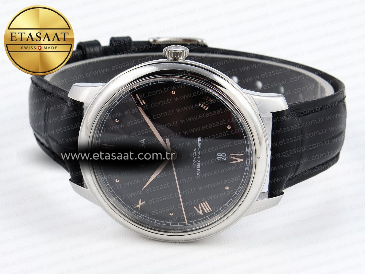 De Ville Date SS MKF 1:1 Best Edition Black Dial Roman Marker on Black Leather Strap A8800 - Görsel 6