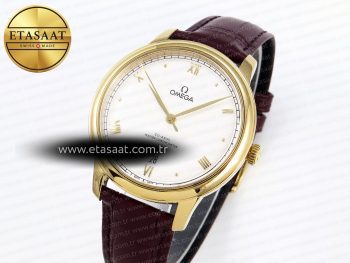 De Ville Date YG MKF 1:1 Best Edition White Textured Dial Roman Marker on Brown Leather Strap A8800