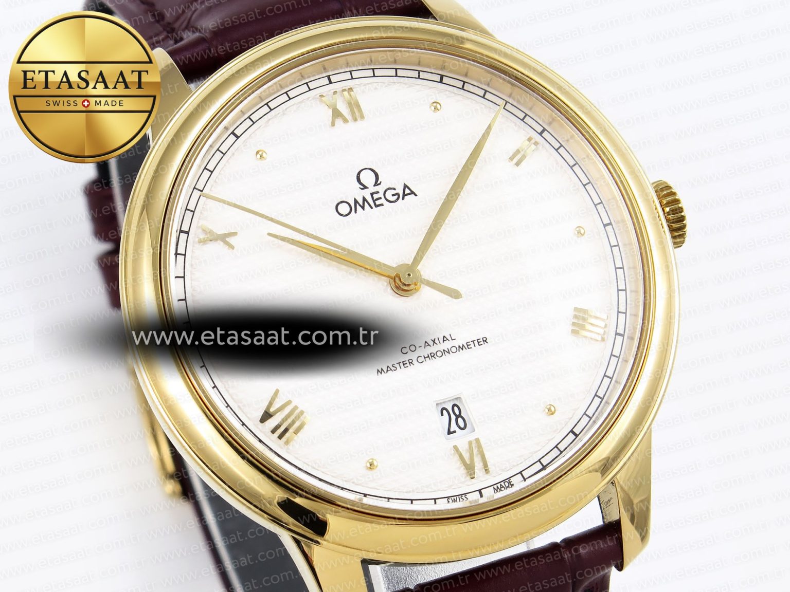 De Ville Date YG MKF 1:1 Best Edition White Textured Dial Roman Marker on Brown Leather Strap A8800 - Görsel 5