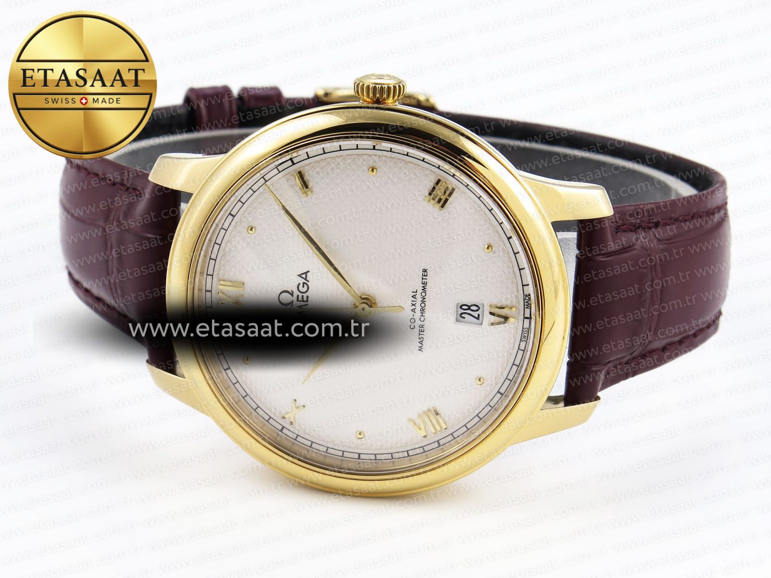 De Ville Date YG MKF 1:1 Best Edition White Textured Dial Roman Marker on Brown Leather Strap A8800 - Görsel 6