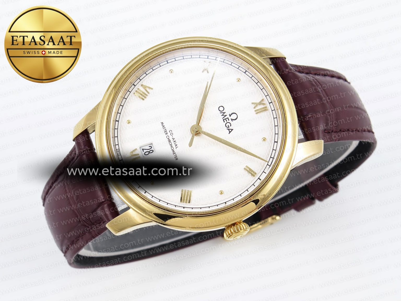 De Ville Date YG MKF 1:1 Best Edition White Textured Dial Roman Marker on Brown Leather Strap A8800 - Görsel 7