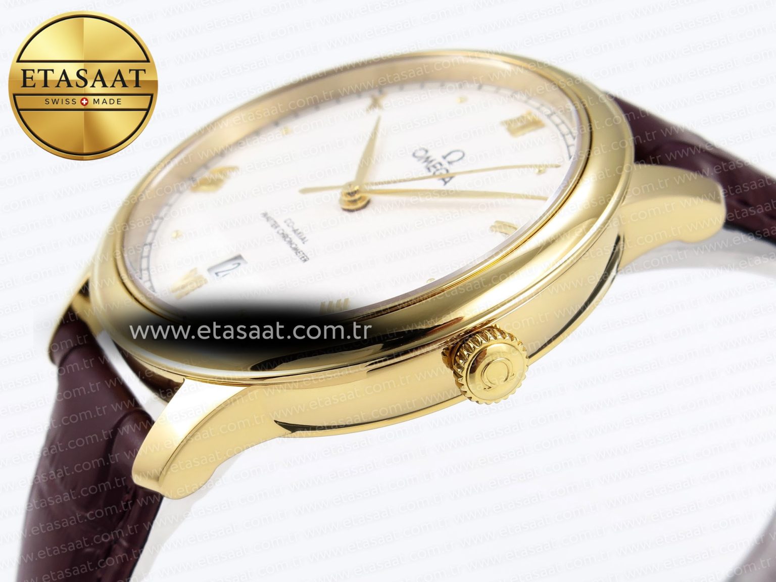 De Ville Date YG MKF 1:1 Best Edition White Textured Dial Roman Marker on Brown Leather Strap A8800 - Görsel 8