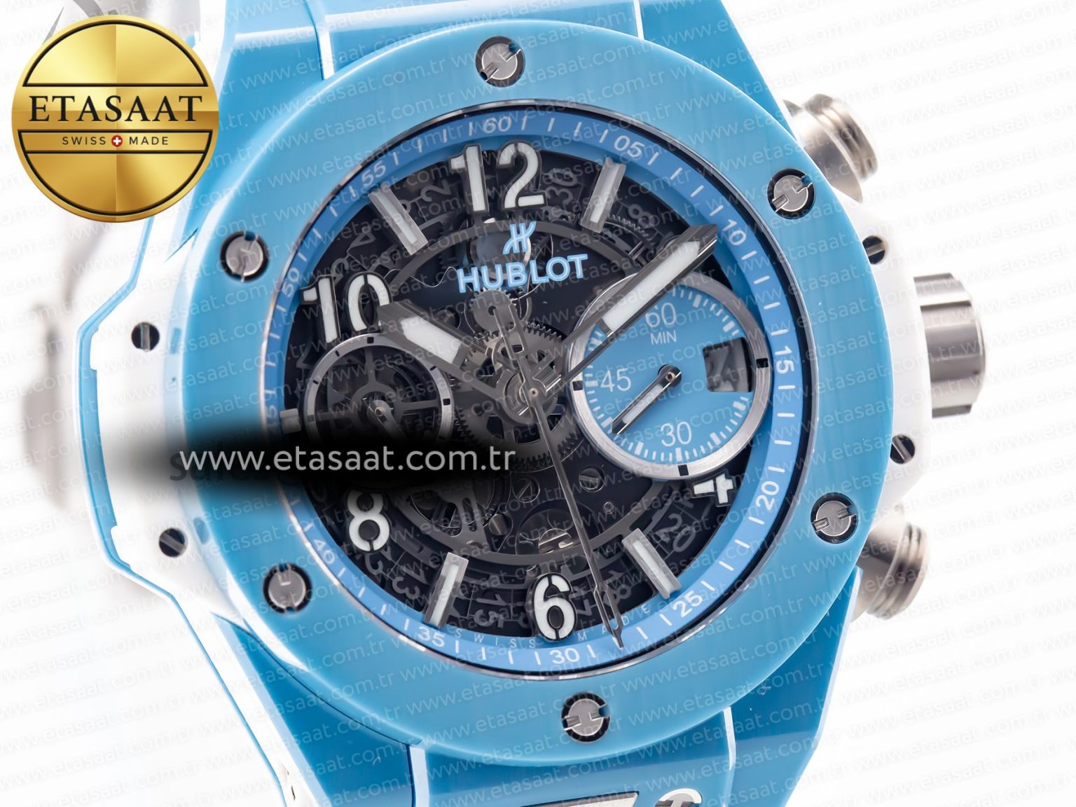 Hublot Big Bang Unico Blue/White Ceramic BBF 1:1 Best Edition Skeleton Dial on Blue/White Rubber Strap A1280 - Görsel 5