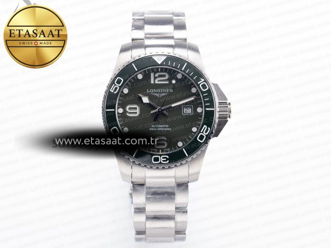 Hydroconquest 43mm SS Black Ceramic Bezel XF 1:1 Best Edition Dark Green Dial on SS Bracelet L888 - Görsel 3