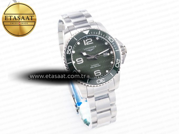 Hydroconquest 43mm SS Black Ceramic Bezel XF 1:1 Best Edition Dark Green Dial on SS Bracelet L888 - Görsel 4