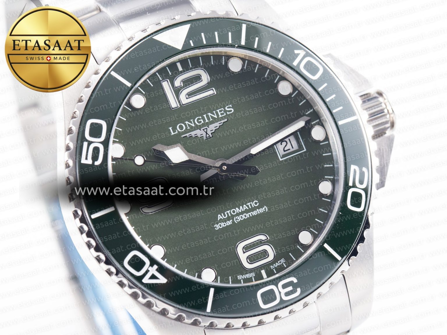 Hydroconquest 43mm SS Black Ceramic Bezel XF 1:1 Best Edition Dark Green Dial on SS Bracelet L888 - Görsel 5