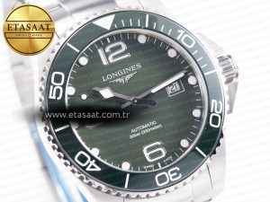 Hydroconquest 43mm SS Black Ceramic Bezel XF 1:1 Best Edition Dark Green Dial on SS Bracelet L888 - Görsel 5