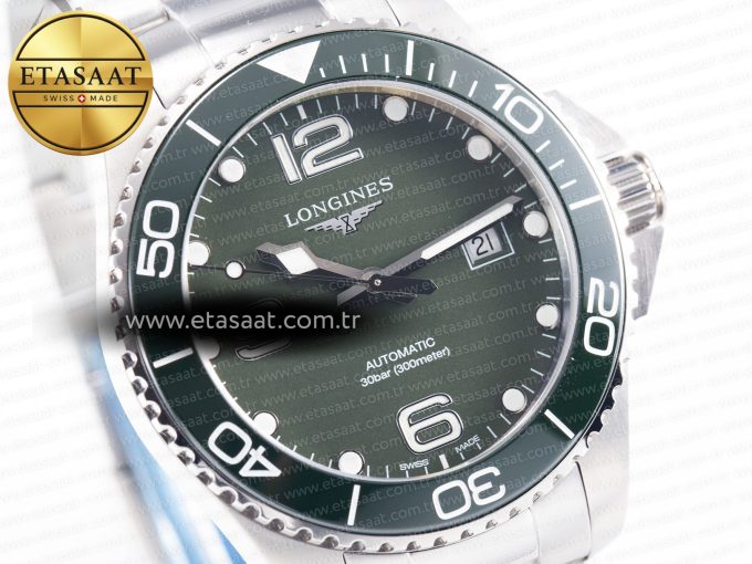 Hydroconquest 43mm SS Black Ceramic Bezel XF 1:1 Best Edition Dark Green Dial on SS Bracelet L888 - Görsel 5