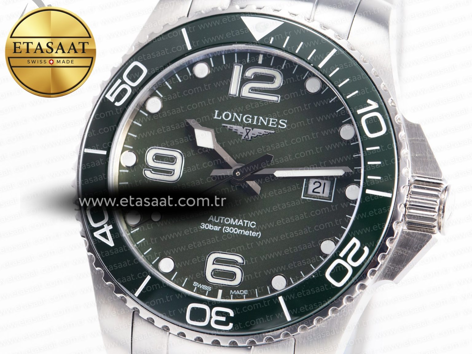 Hydroconquest 43mm SS Black Ceramic Bezel XF 1:1 Best Edition Dark Green Dial on SS Bracelet L888 - Görsel 6