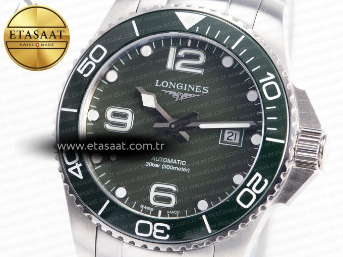 Hydroconquest 43mm SS Black Ceramic Bezel XF 1:1 Best Edition Dark Green Dial on SS Bracelet L888 - Görsel 6