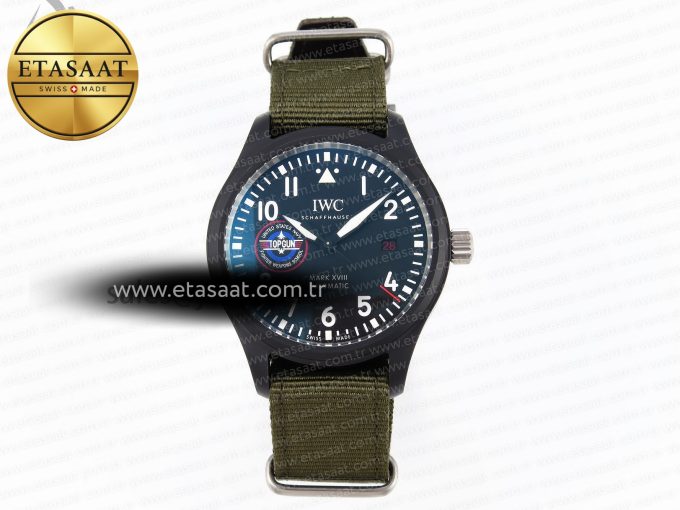 MARK XVIII TOP GUN “SFTI” BLACK CERAMIC IW324712 ZF 1:1 BEST EDITION ON GREEN NYLON STRAP A32111 - Görsel 3
