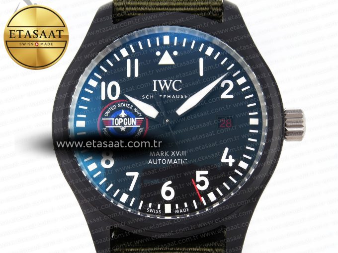 MARK XVIII TOP GUN “SFTI” BLACK CERAMIC IW324712 ZF 1:1 BEST EDITION ON GREEN NYLON STRAP A32111 - Görsel 4