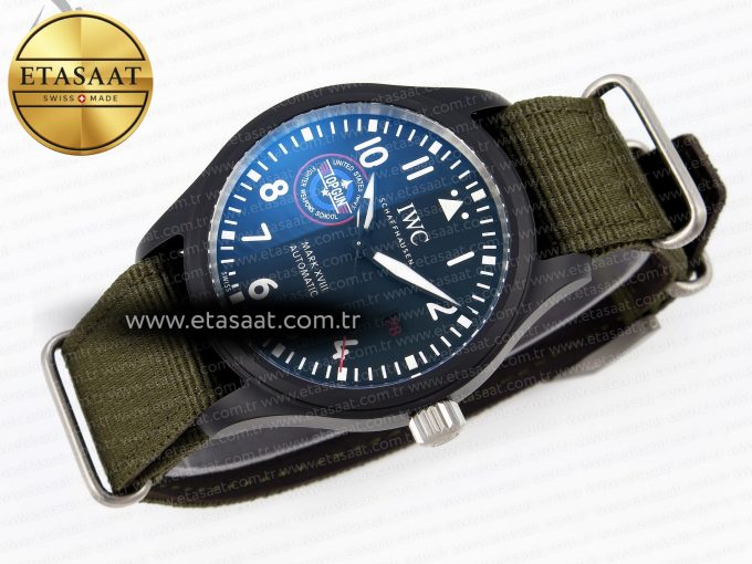 MARK XVIII TOP GUN “SFTI” BLACK CERAMIC IW324712 ZF 1:1 BEST EDITION ON GREEN NYLON STRAP A32111 - Görsel 5