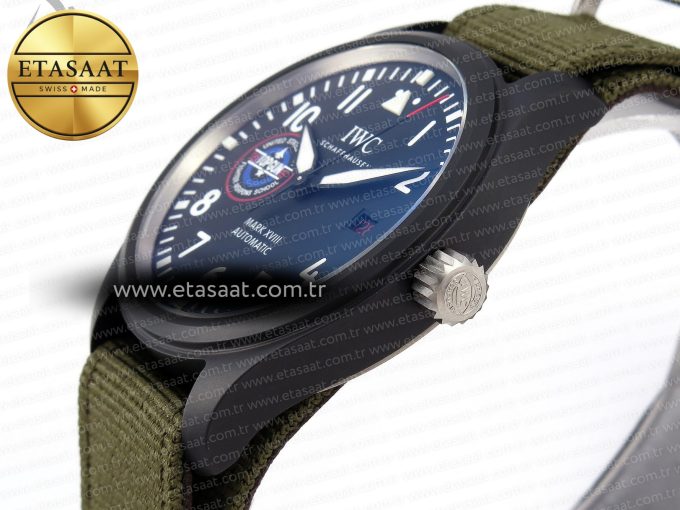MARK XVIII TOP GUN “SFTI” BLACK CERAMIC IW324712 ZF 1:1 BEST EDITION ON GREEN NYLON STRAP A32111 - Görsel 6