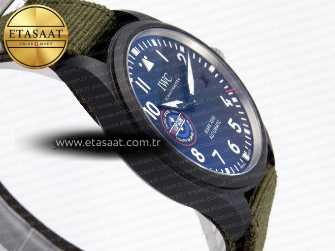 MARK XVIII TOP GUN “SFTI” BLACK CERAMIC IW324712 ZF 1:1 BEST EDITION ON GREEN NYLON STRAP A32111 - Görsel 7