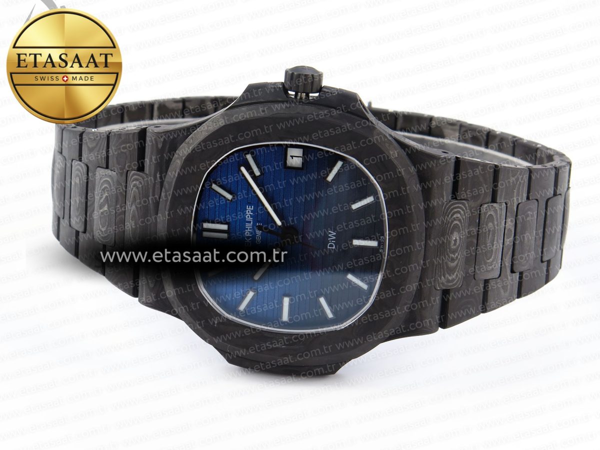 NAUTILUS 5711 DIW CARBON DIWF 1:1 BEST EDITION BLACK/BLUE TEXTURED DIAL ON CARBON BRACELET 324CS - Görsel 6