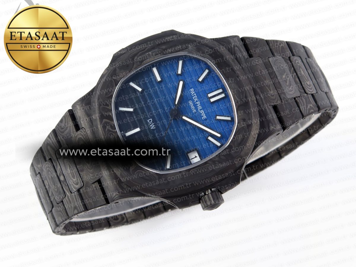 NAUTILUS 5711 DIW CARBON DIWF 1:1 BEST EDITION BLACK/BLUE TEXTURED DIAL ON CARBON BRACELET 324CS - Görsel 7