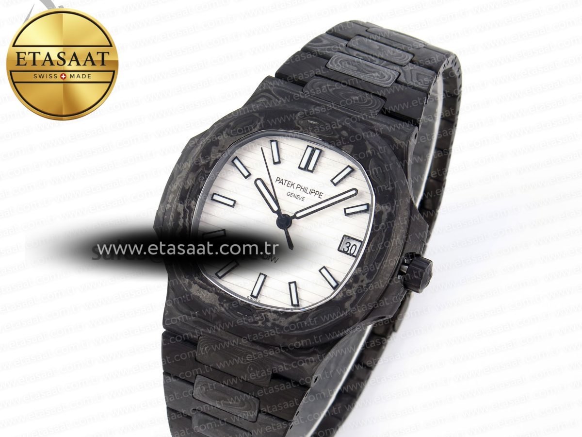 NAUTILUS 5711 DIW CARBON DIWF 1:1 BEST EDITION WHITE TEXTURED DIAL ON CARBON BRACELET 324CS - Görsel 1