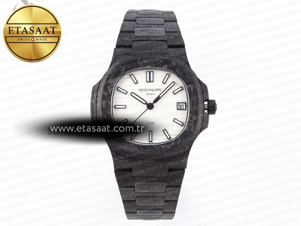 NAUTILUS 5711 DIW CARBON DIWF 1:1 BEST EDITION WHITE TEXTURED DIAL ON CARBON BRACELET 324CS - Görsel 3