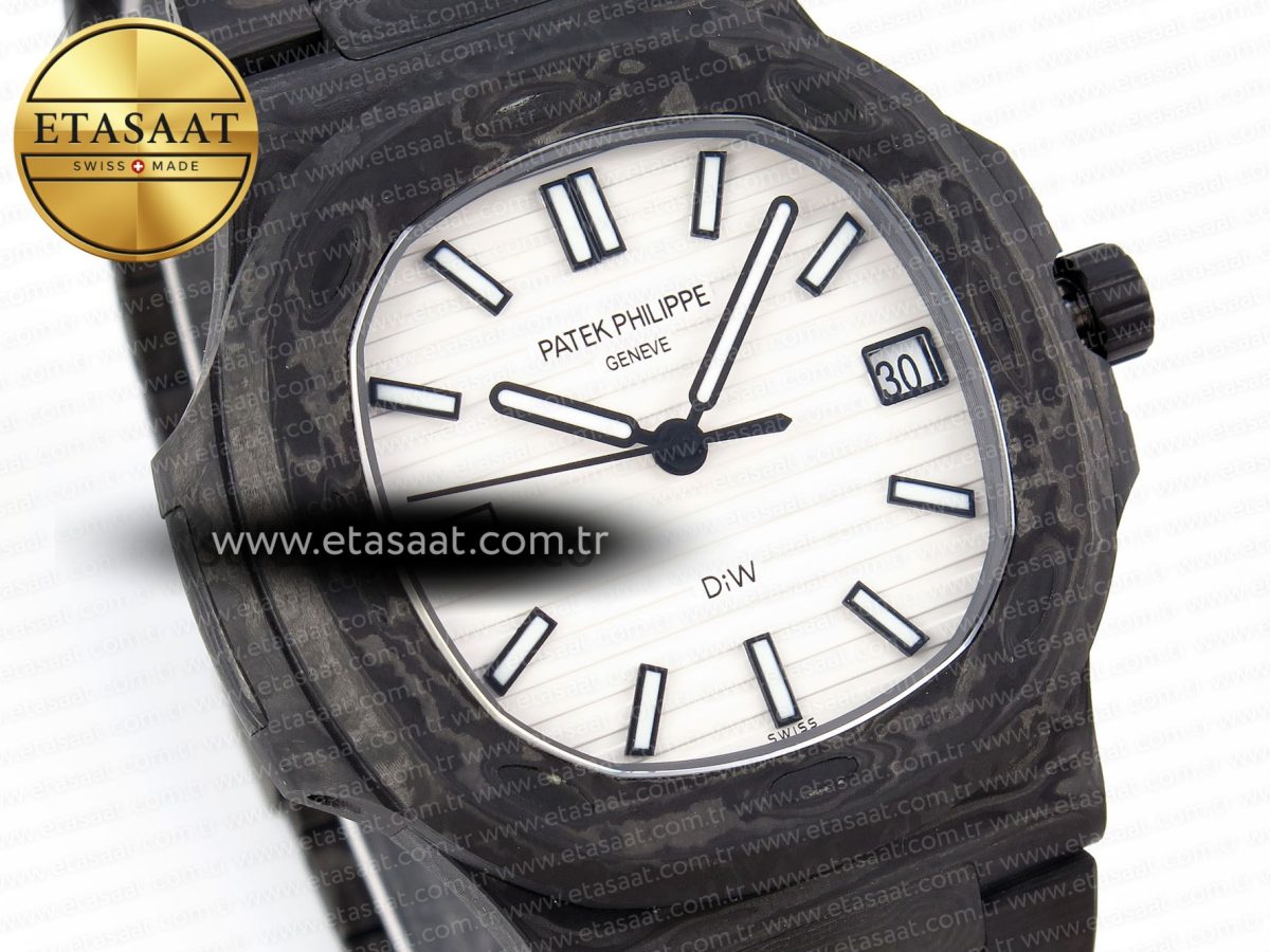 NAUTILUS 5711 DIW CARBON DIWF 1:1 BEST EDITION WHITE TEXTURED DIAL ON CARBON BRACELET 324CS - Görsel 5