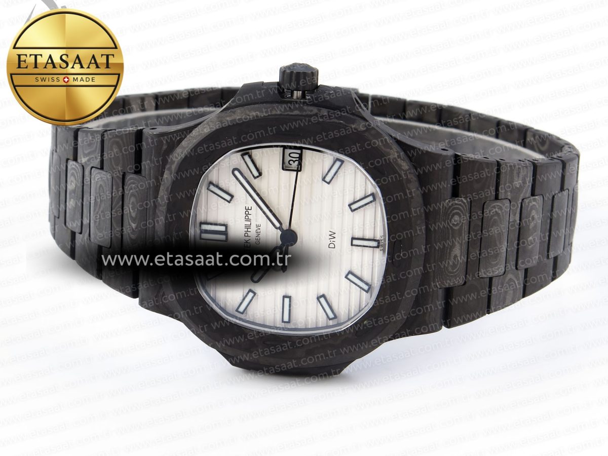 NAUTILUS 5711 DIW CARBON DIWF 1:1 BEST EDITION WHITE TEXTURED DIAL ON CARBON BRACELET 324CS - Görsel 6