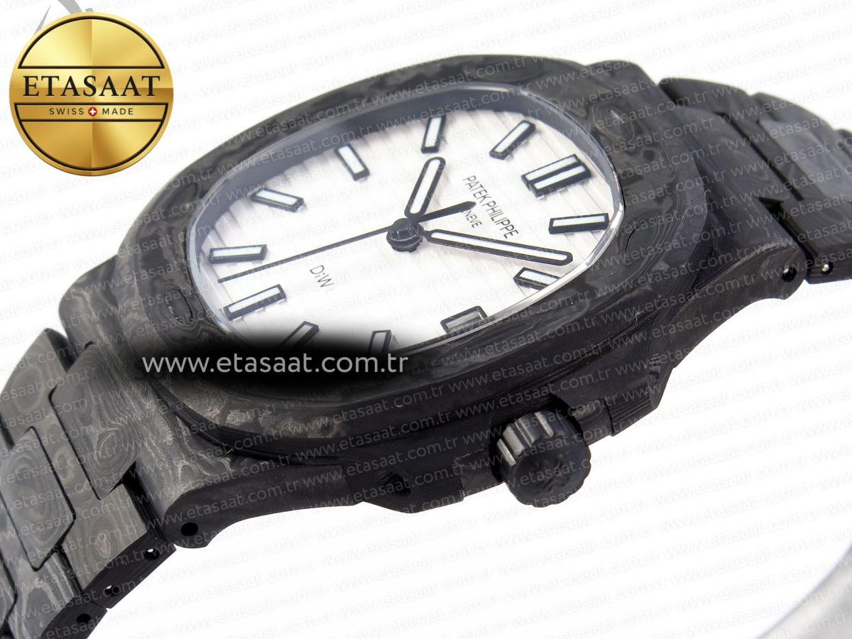 NAUTILUS 5711 DIW CARBON DIWF 1:1 BEST EDITION WHITE TEXTURED DIAL ON CARBON BRACELET 324CS - Görsel 8