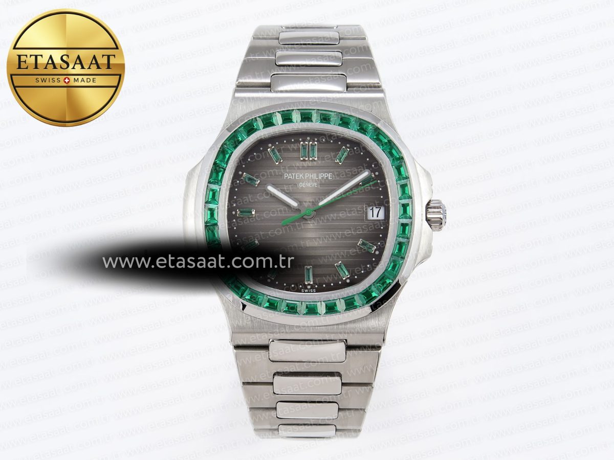 Patek Philippe NAUTILUS 5711 SS GRAY DIAL GREEN DIAMONDS 324CS - Görsel 3