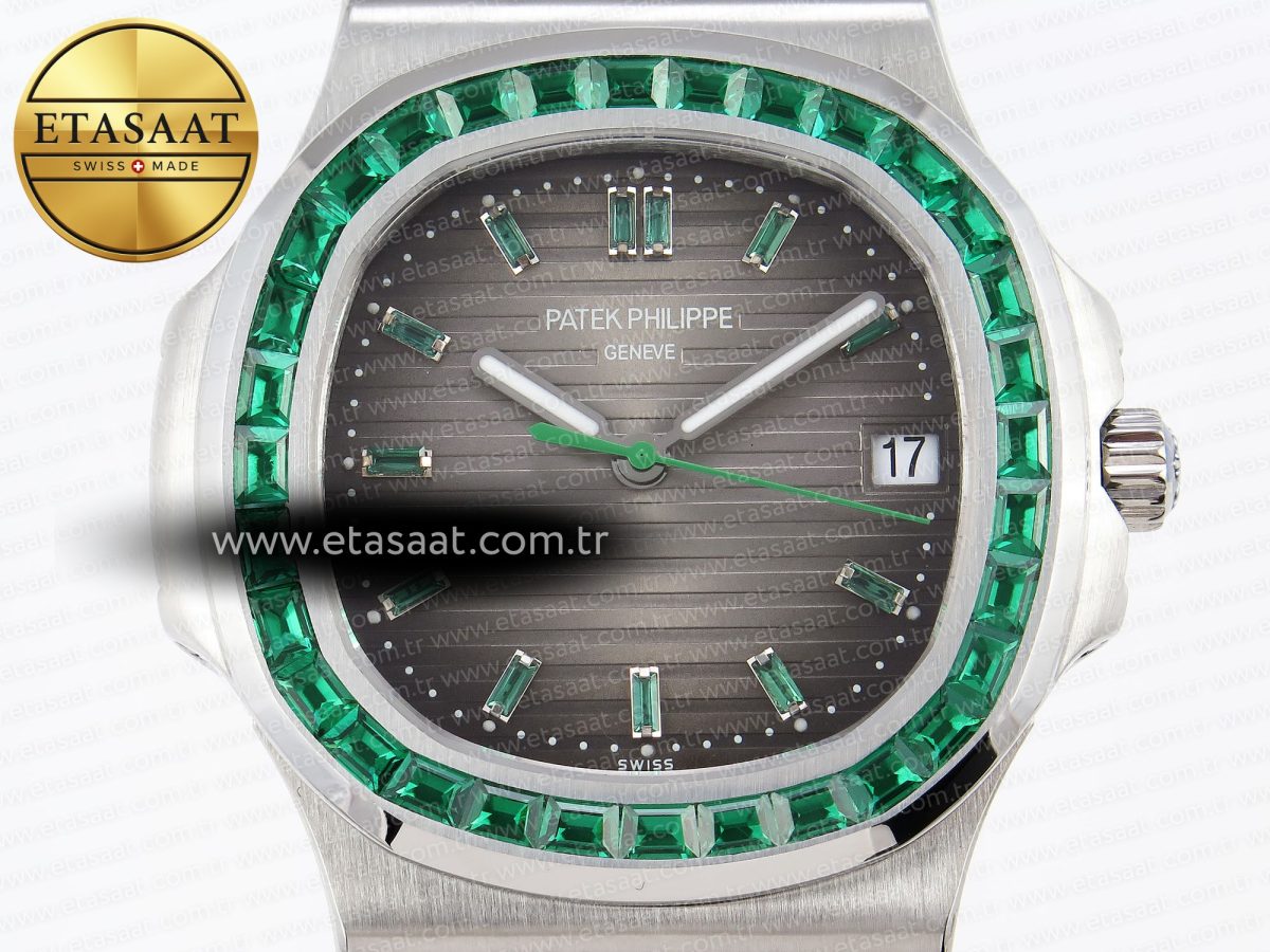 Patek Philippe NAUTILUS 5711 SS GRAY DIAL GREEN DIAMONDS 324CS - Görsel 4