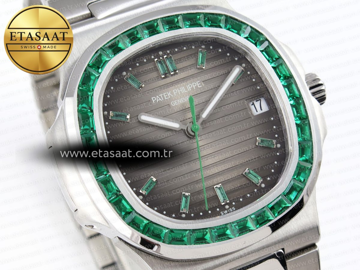 Patek Philippe NAUTILUS 5711 SS GRAY DIAL GREEN DIAMONDS 324CS - Görsel 5