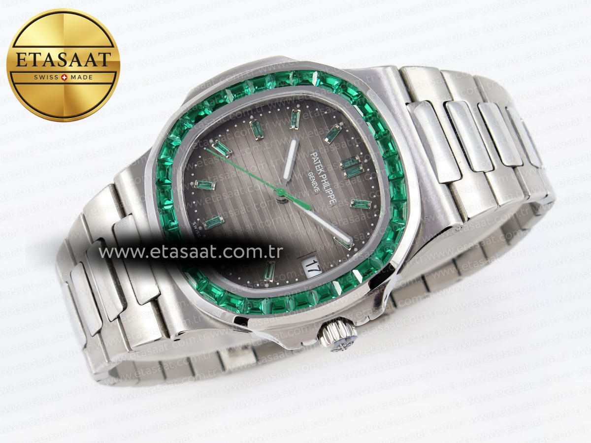 Patek Philippe NAUTILUS 5711 SS GRAY DIAL GREEN DIAMONDS 324CS - Görsel 6