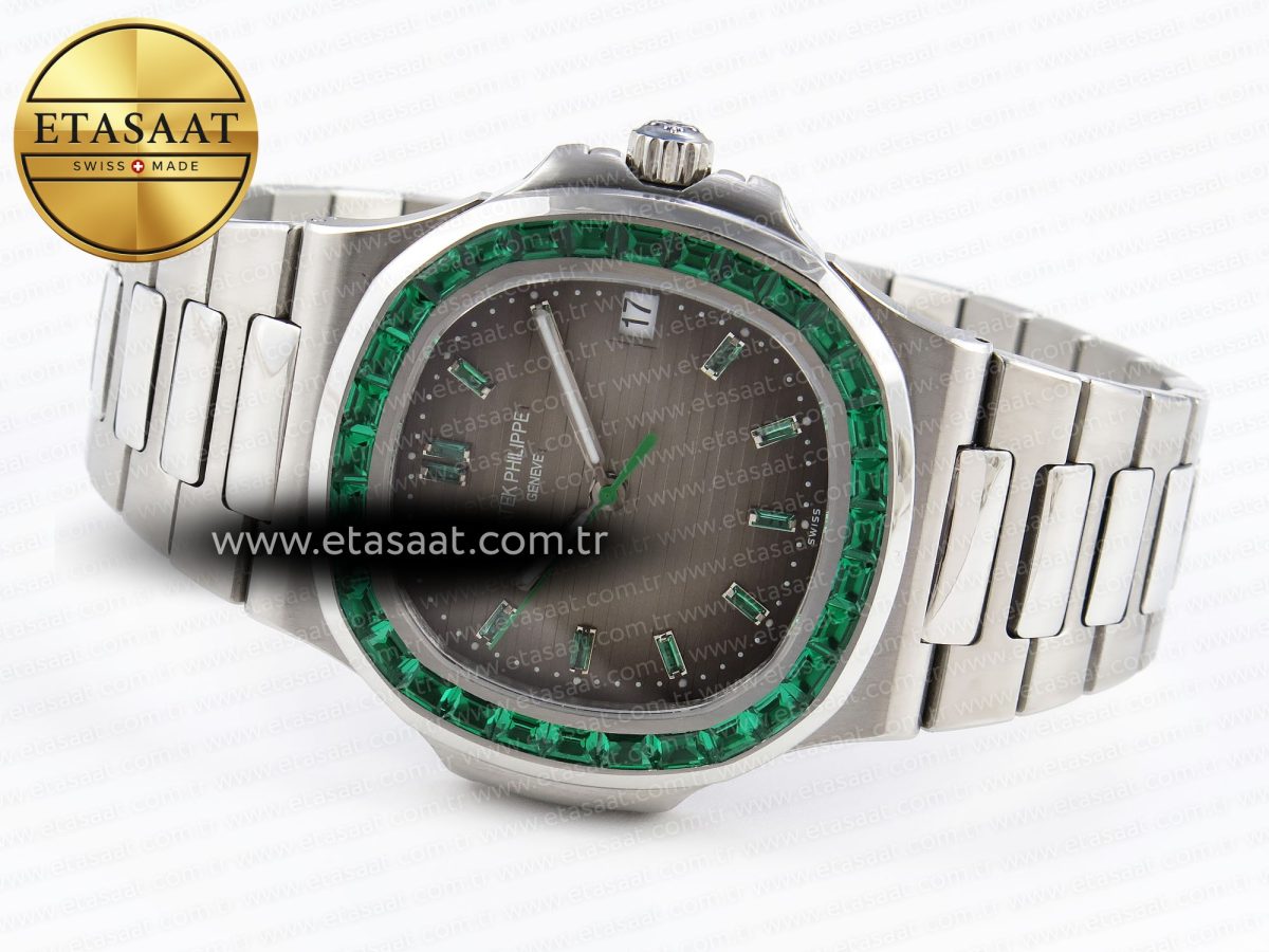 Patek Philippe NAUTILUS 5711 SS GRAY DIAL GREEN DIAMONDS 324CS - Görsel 7