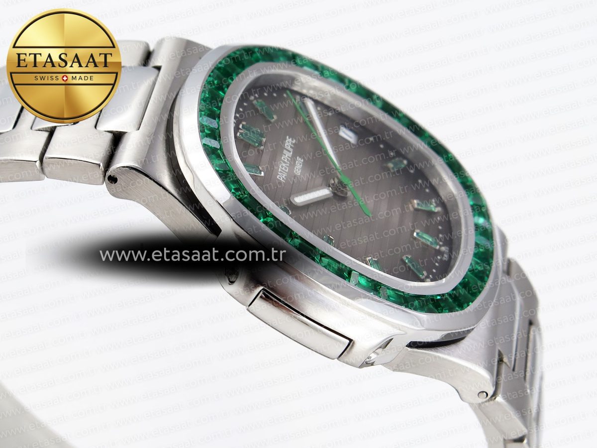 Patek Philippe NAUTILUS 5711 SS GRAY DIAL GREEN DIAMONDS 324CS - Görsel 9