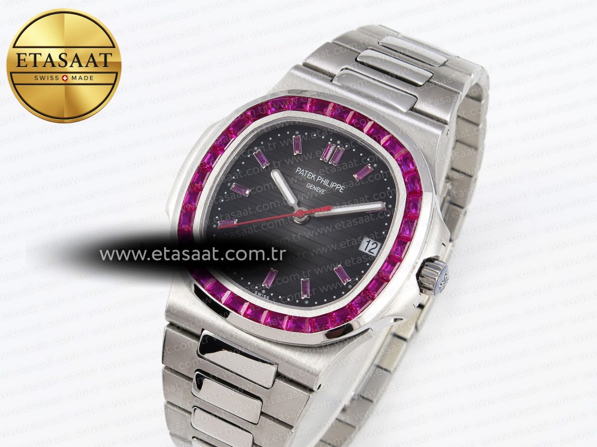 Patek Philippe NAUTILUS 5711 SS  GRAY DIAL PURPLE DIAMONDS 324CS - Görsel 1