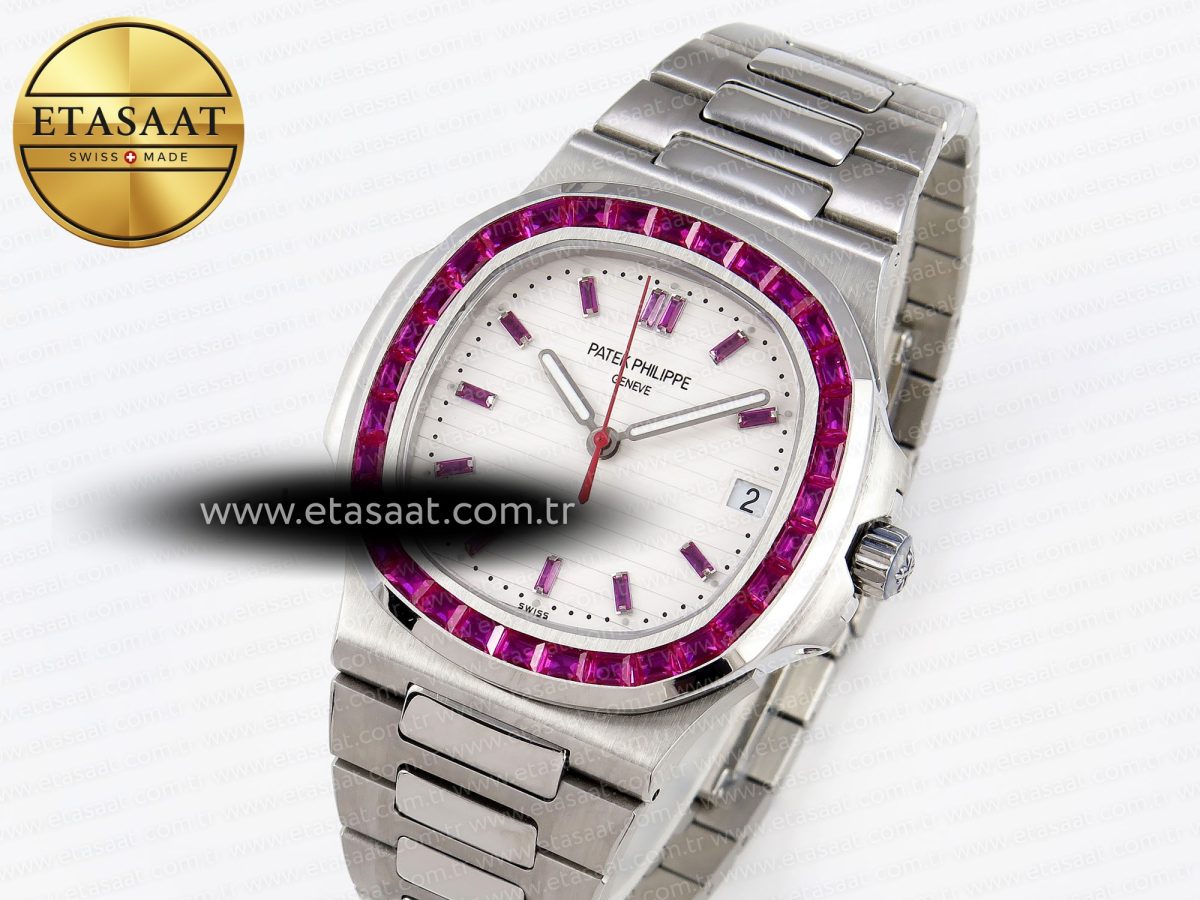 Patek Philippe NAUTILUS 5711 SS WHITE DIAL PURPLE DIAMONDS 324CS - Görsel 1
