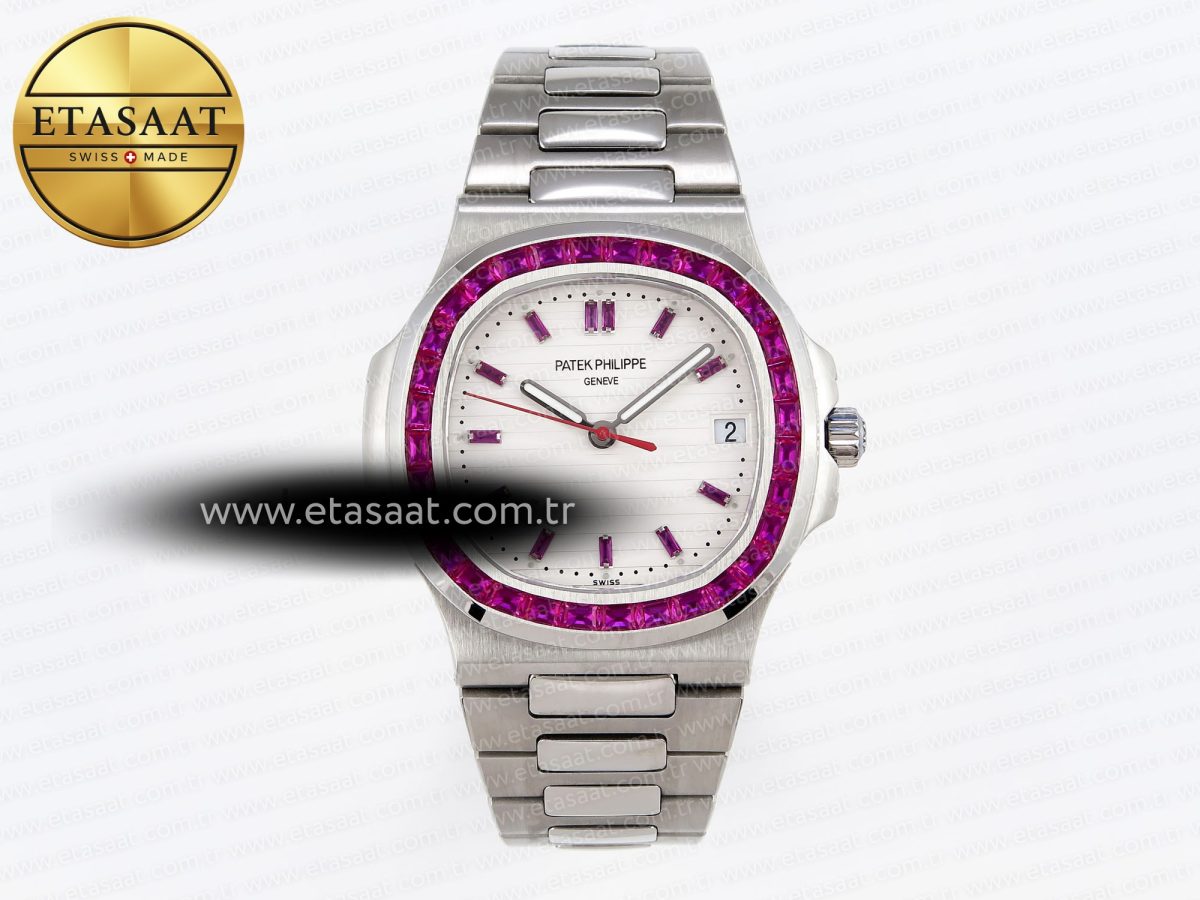 Patek Philippe NAUTILUS 5711 SS WHITE DIAL PURPLE DIAMONDS 324CS - Görsel 3