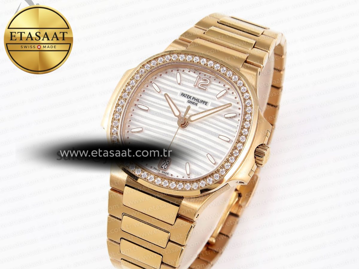 NAUTILUS 7118 LADIES RG PPF 1:1 BEST EDITION WHITE DIAL DIAMONDS BEZEL ON RG BRACELET 324CS - Görsel 1