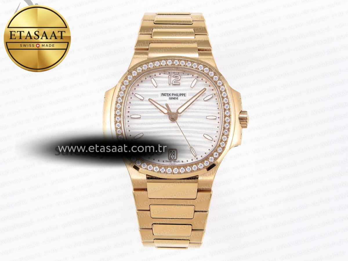 NAUTILUS 7118 LADIES RG PPF 1:1 BEST EDITION WHITE DIAL DIAMONDS BEZEL ON RG BRACELET 324CS - Görsel 3