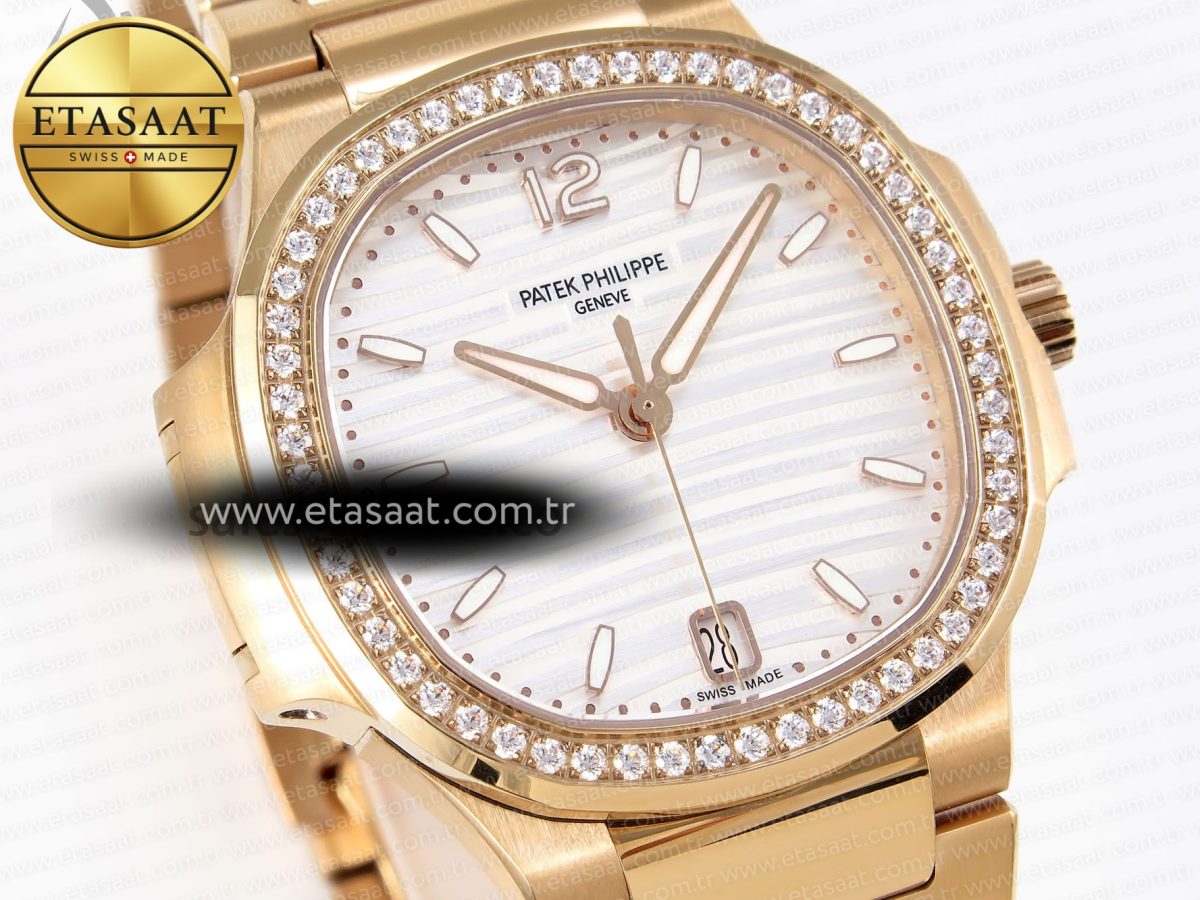 NAUTILUS 7118 LADIES RG PPF 1:1 BEST EDITION WHITE DIAL DIAMONDS BEZEL ON RG BRACELET 324CS - Görsel 5