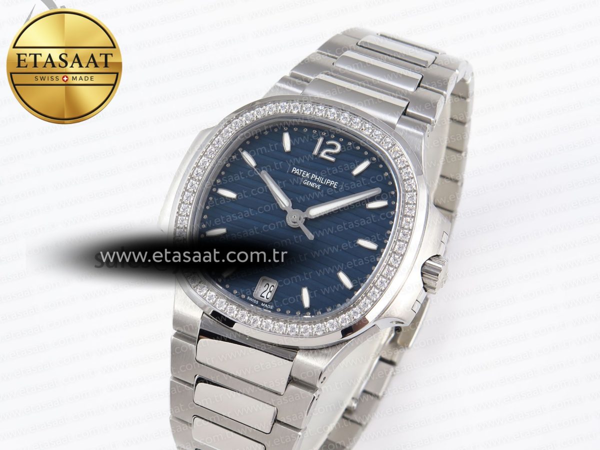NAUTILUS 7118 LADIES SS PPF 1:1 BEST EDITION BLUE DIAL DIAMONDS BEZEL ON SS BRACELET 324CS - Görsel 1