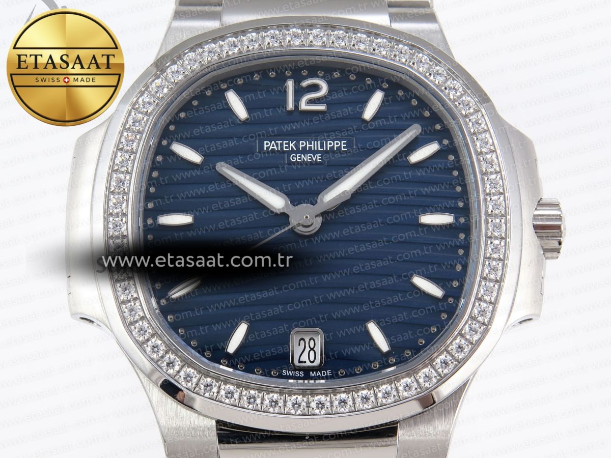 NAUTILUS 7118 LADIES SS PPF 1:1 BEST EDITION BLUE DIAL DIAMONDS BEZEL ON SS BRACELET 324CS - Görsel 4