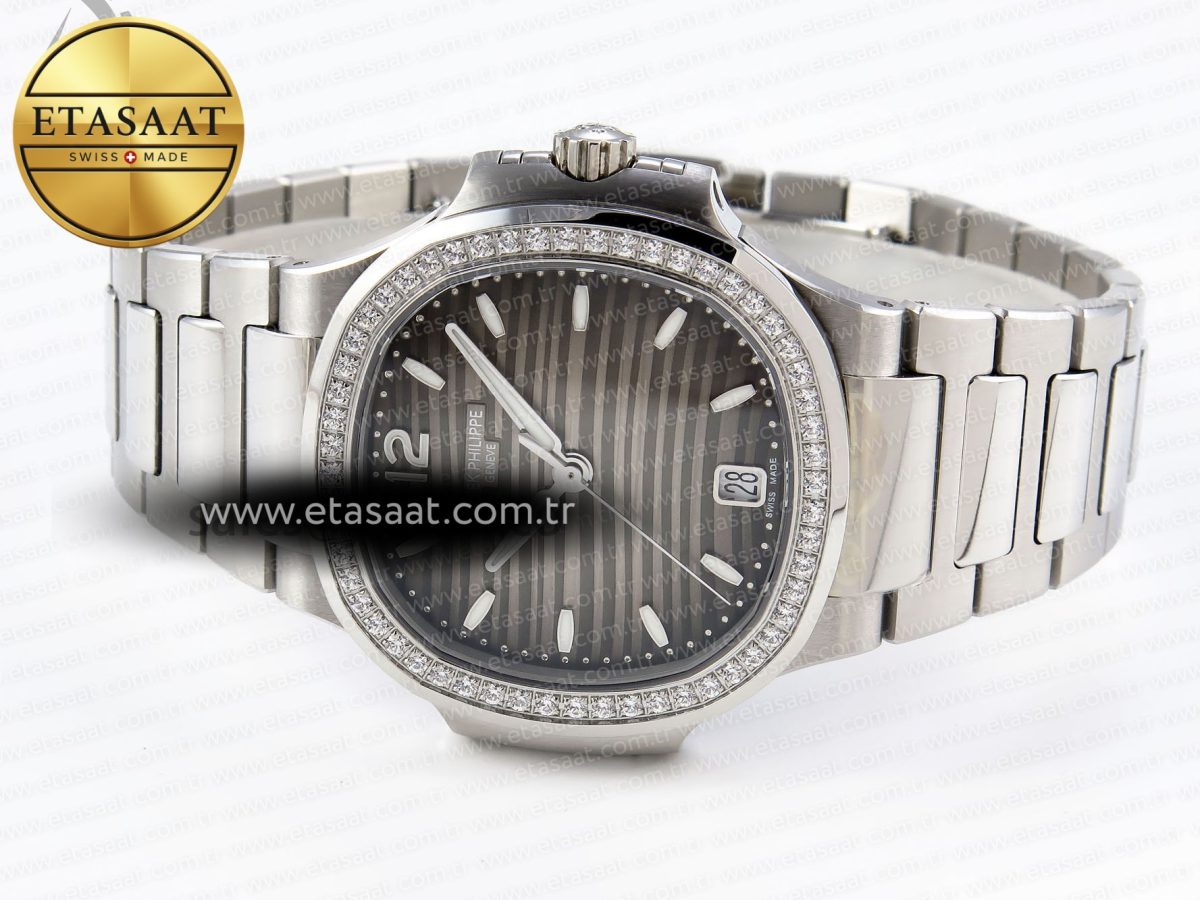 NAUTILUS 7118 LADIES SS PPF 1:1 BEST EDITION BROWN DIAL DIAMONDS BEZEL ON SS BRACELET 324CS - Görsel 6