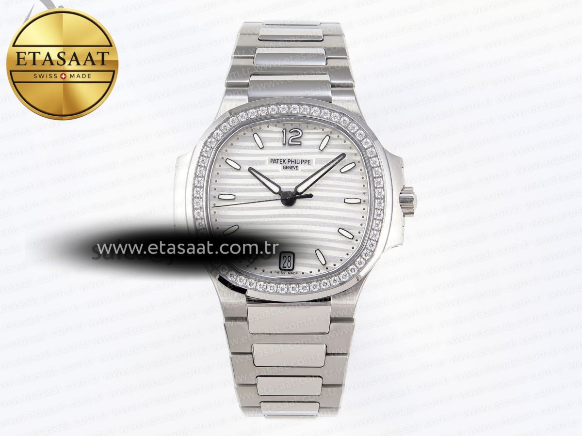 NAUTILUS 7118 LADIES SS PPF 1:1 BEST EDITION WHITE DIAL DIAMONDS BEZEL ON SS BRACELET 324CS - Görsel 3