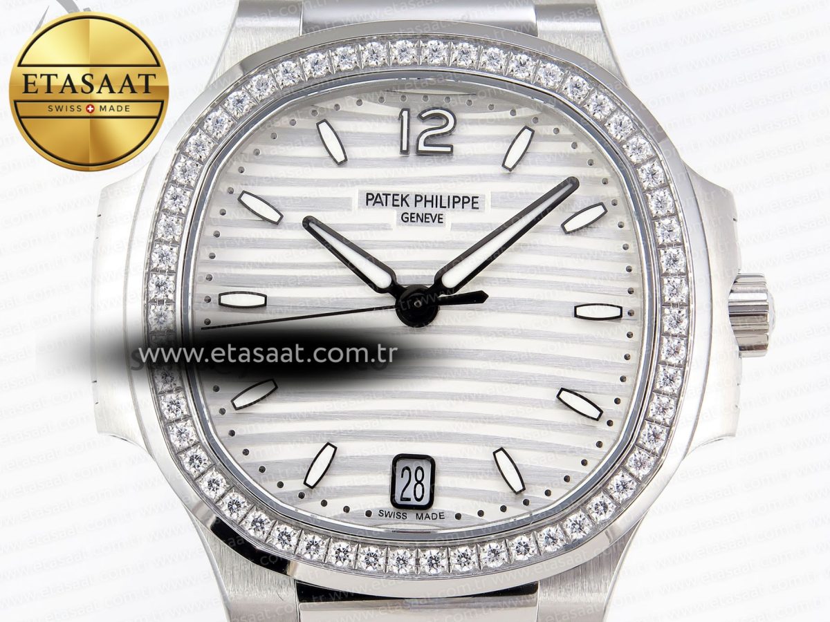 NAUTILUS 7118 LADIES SS PPF 1:1 BEST EDITION WHITE DIAL DIAMONDS BEZEL ON SS BRACELET 324CS - Görsel 4