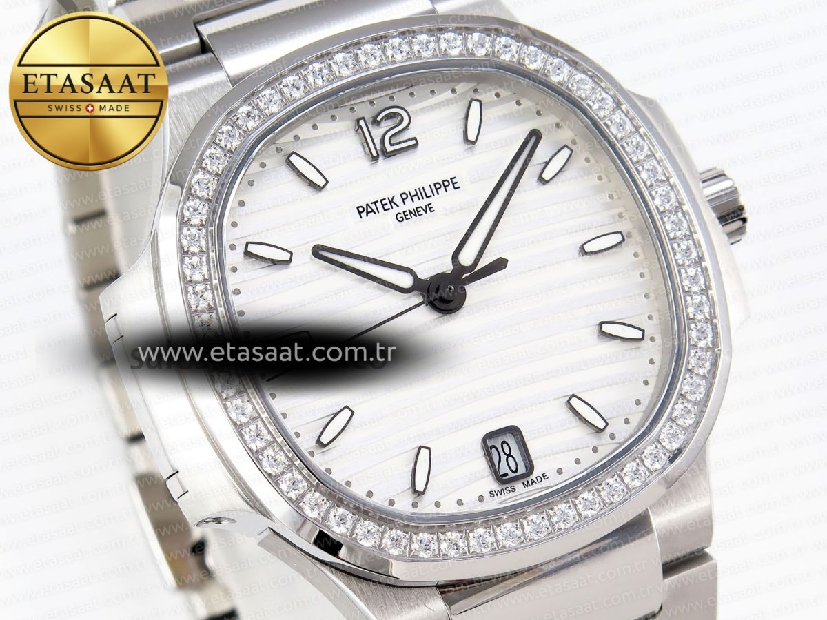 NAUTILUS 7118 LADIES SS PPF 1:1 BEST EDITION WHITE DIAL DIAMONDS BEZEL ON SS BRACELET 324CS - Görsel 5
