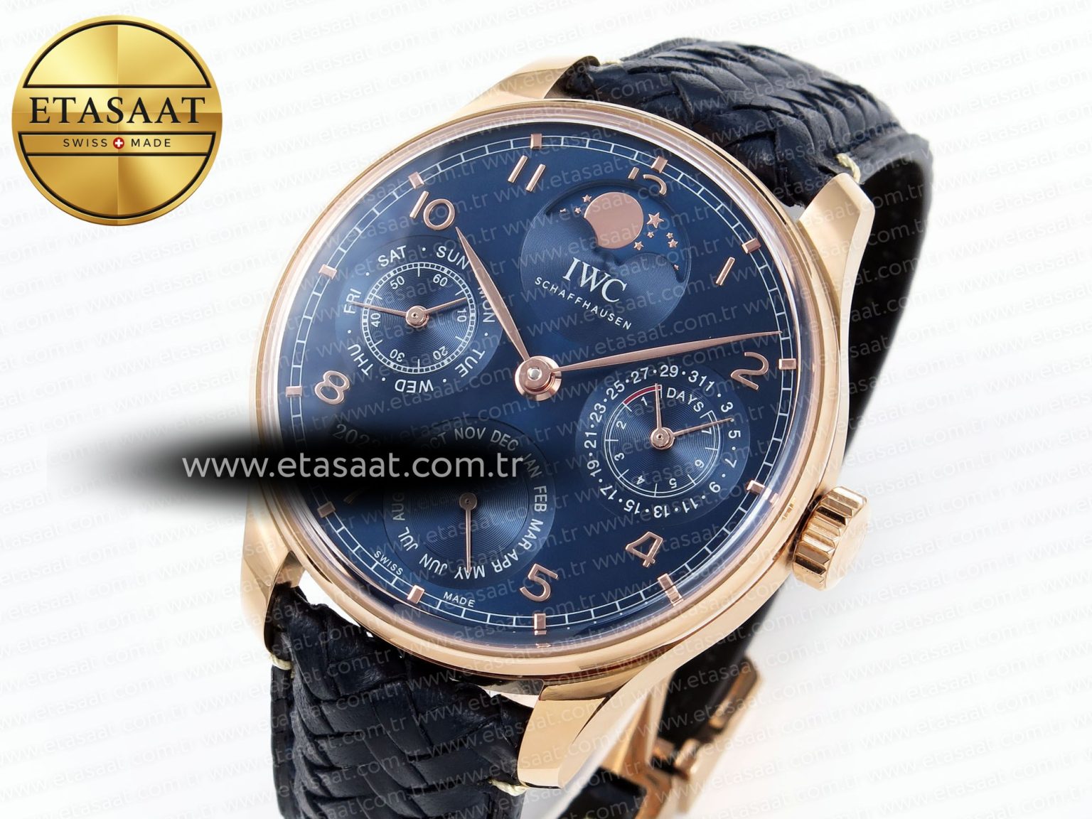PORTUGIESER PERPETUAL CALENDAR RG 5033 APSF 1:1 BEST EDITION BLUE DIAL ON BLACK LEATHER STRAP A52610 CLONE - Görsel 2