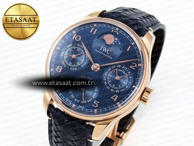 PORTUGIESER PERPETUAL CALENDAR RG 5033 APSF 1:1 BEST EDITION BLUE DIAL ON BLACK LEATHER STRAP A52610 CLONE - Görsel 2