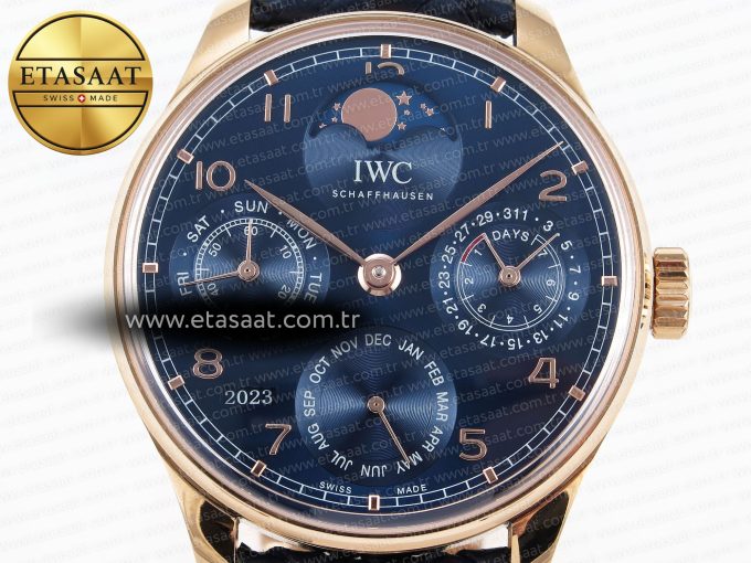 PORTUGIESER PERPETUAL CALENDAR RG 5033 APSF 1:1 BEST EDITION BLUE DIAL ON BLACK LEATHER STRAP A52610 CLONE - Görsel 4