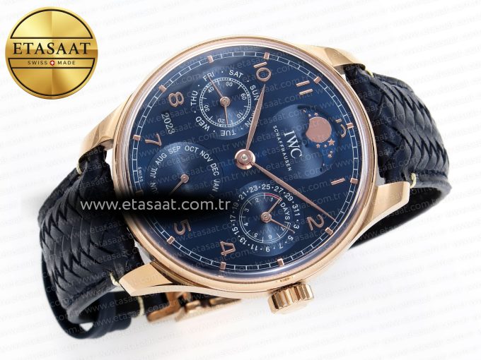 PORTUGIESER PERPETUAL CALENDAR RG 5033 APSF 1:1 BEST EDITION BLUE DIAL ON BLACK LEATHER STRAP A52610 CLONE - Görsel 5