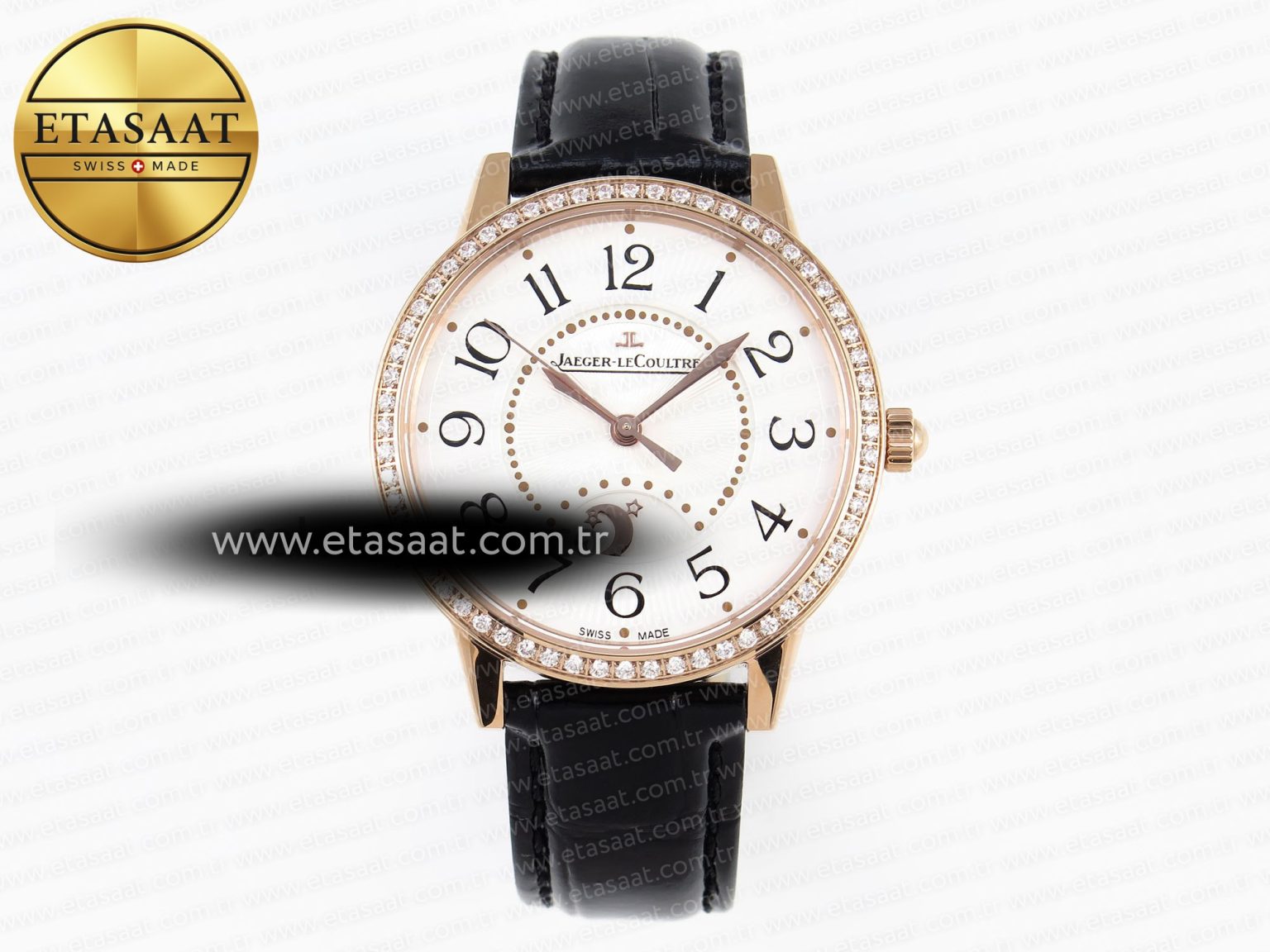 RENDEZ-VOUS NIGHT & DAY RG APSF 1:1 BEST EDITION WHITE TEXTURED DIAL DIAMONDS BEZEL ON BLACK LEATHER STRAP A898 - Görsel 3